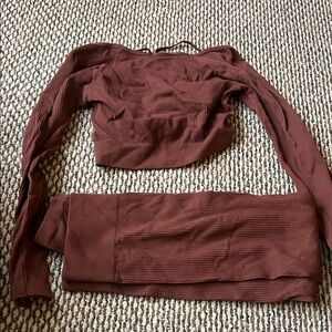 Brown Ribbed Two-Piece Set